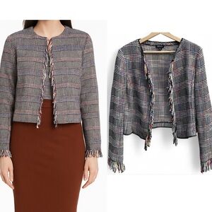 WORTH NEW YORK tweed multicolored lightweight fringe jacket blazer Size 10